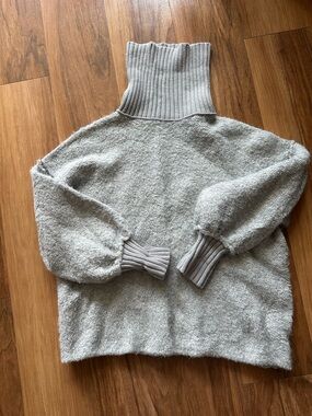 Free People Light Gray Bouclé Turtleneck Sweater